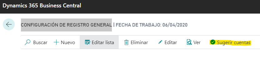 Configuración registro general – Business Central