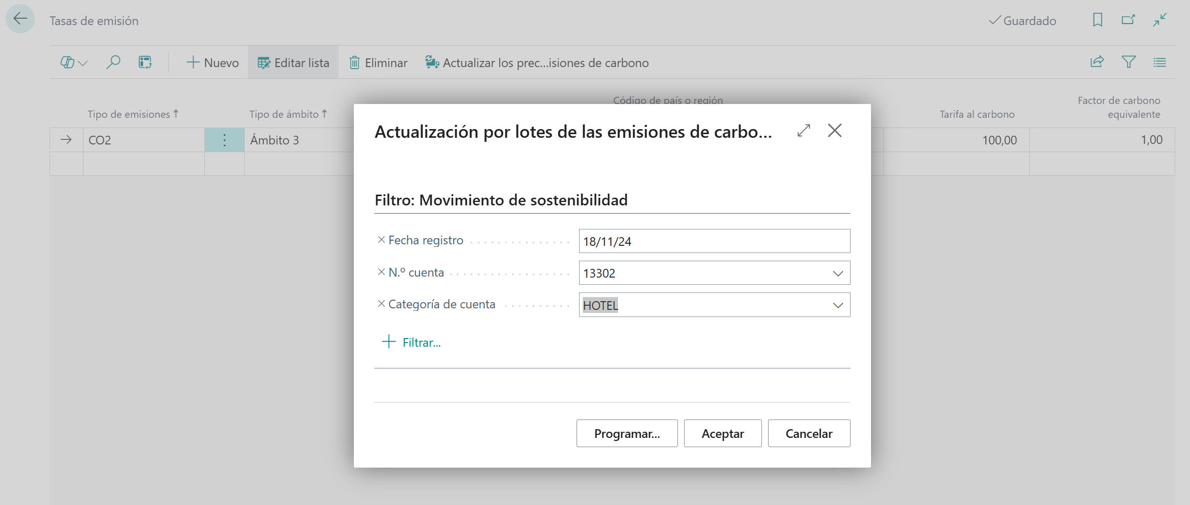 Tasas de emisión en Business Central
